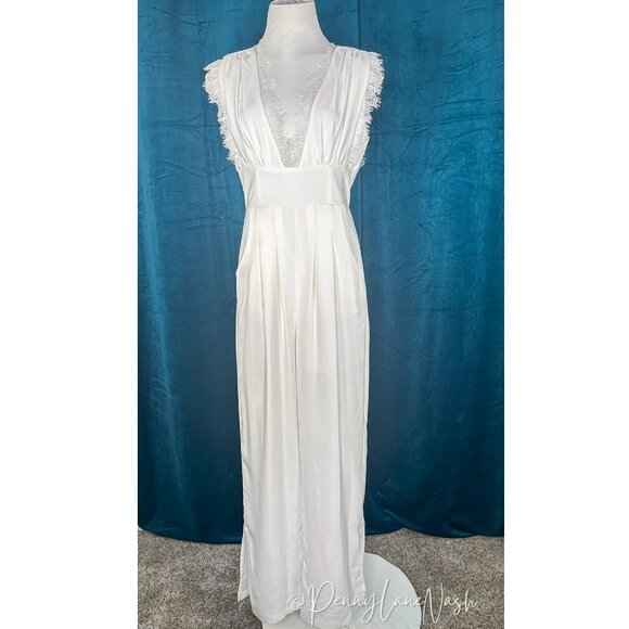Francesca's Collections Pants - NWT Miami Fritz Lace Trim  Wide Leg Jumpsuit White